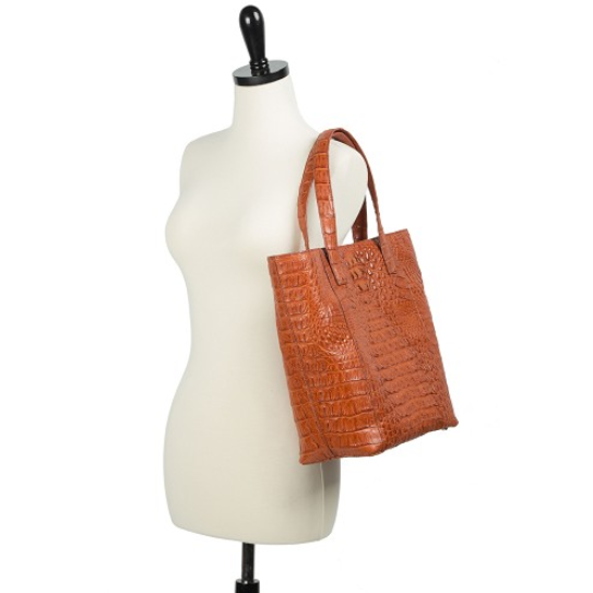 Zelli Savina Genuine Crocodile Tote Bag Cognac