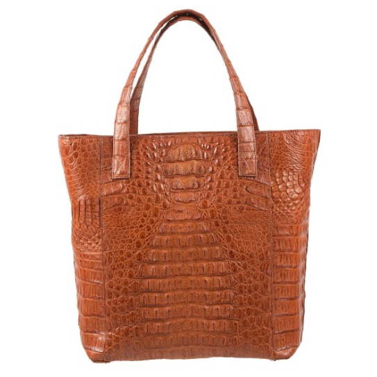 Zelli Savina Genuine Crocodile Tote Bag Cognac