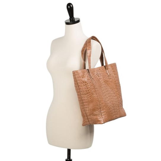 Zelli Savina Genuine Crocodile Tote Bag Natural
