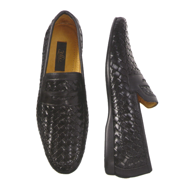 Zelli Domenico Woven Penny Loafers Black