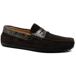 Zelli Monza Suede & Crocodile Driving Loafers Nicotine