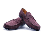 Zelli Sueded Ostrich Driving Loafers Magenta