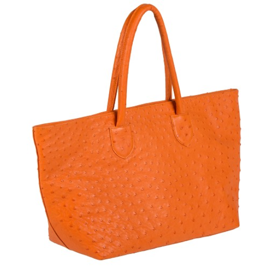 Zelli Talia Genuine Ostrich Large Tote Bag Orange