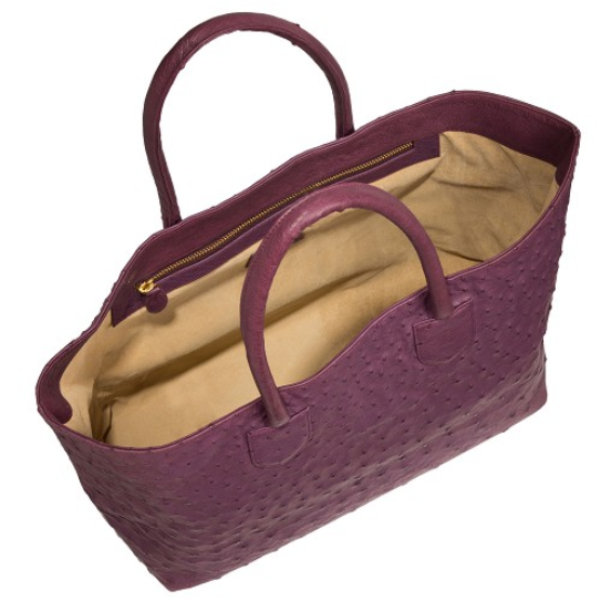 Zelli Talia Genuine Ostrich Large Tote Bag Purple