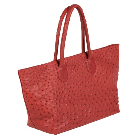 Zelli Talia Genuine Ostrich Large Tote Bag Red