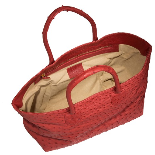 Zelli Talia Genuine Ostrich Large Tote Bag Red