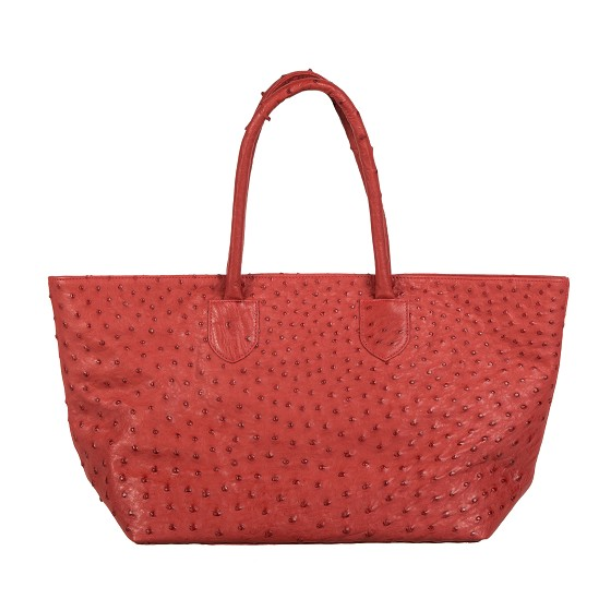 Zelli Talia Genuine Ostrich Large Tote Bag Red