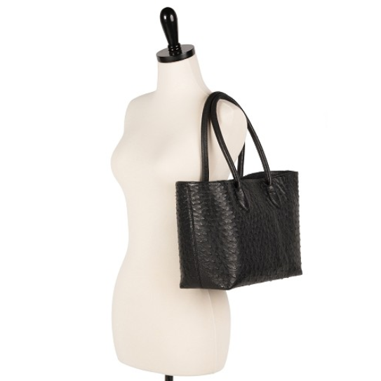 Zelli Talia Genuine Ostrich Small Tote Black