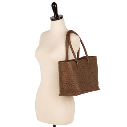 Zelli Talia Genuine Ostrich Small Tote Brown