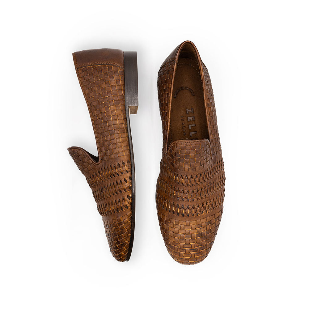 Zelli Tess Calfskin Woven Loafers Brown (15-620-BRN)