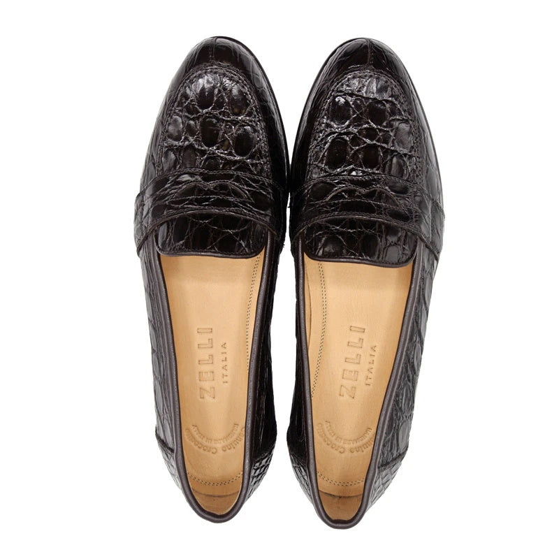 Zelli Tuscany Crocodile Penny Slip-On Nicotine (11-119-NIC)