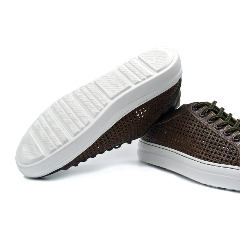 Zelli Vento Woven Sneakers Cognac / Green | MensDesignerShoe.com