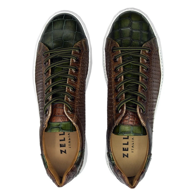 Zelli Vento Woven Sneakers Cognac / Green | MensDesignerShoe.com