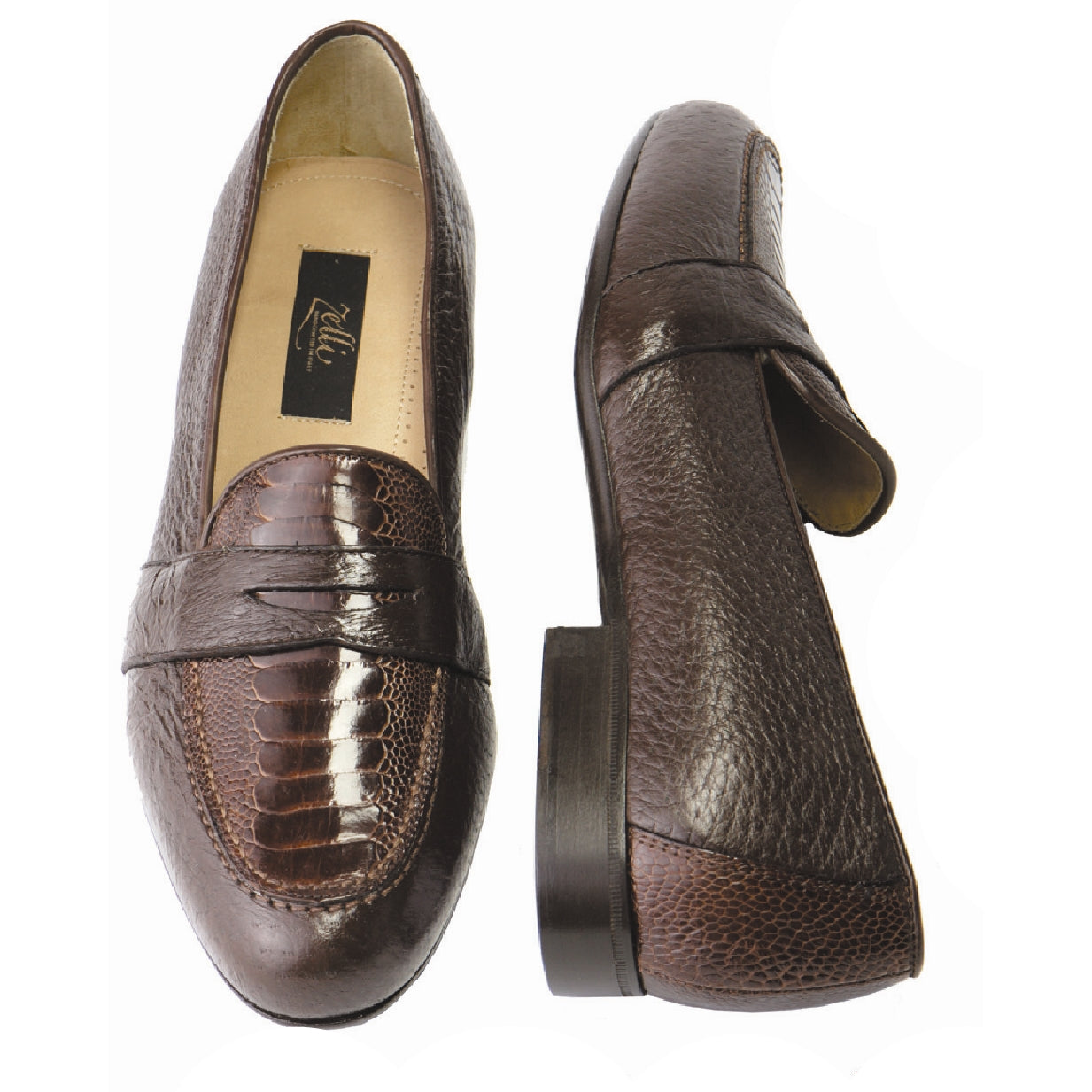 Zelli Shoes Perone Ostrich Peccary Slip On Brown