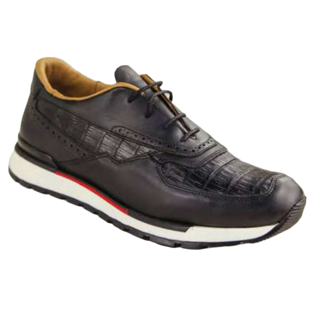 Los Altos Caiman Belly & Leather Sneaker Black