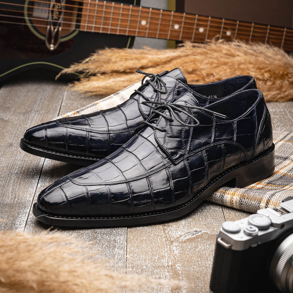 Calzoleria Toscana Zucco Baby Nile Crocodile Derby Midnight Blue