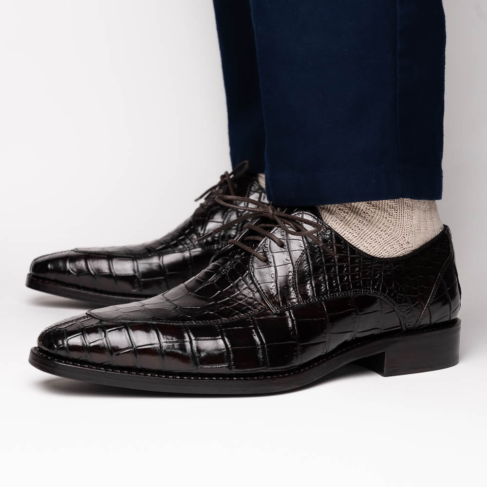 Calzoleria Toscana Zucco Baby Nile Crocodile Derby Espresso Brown
