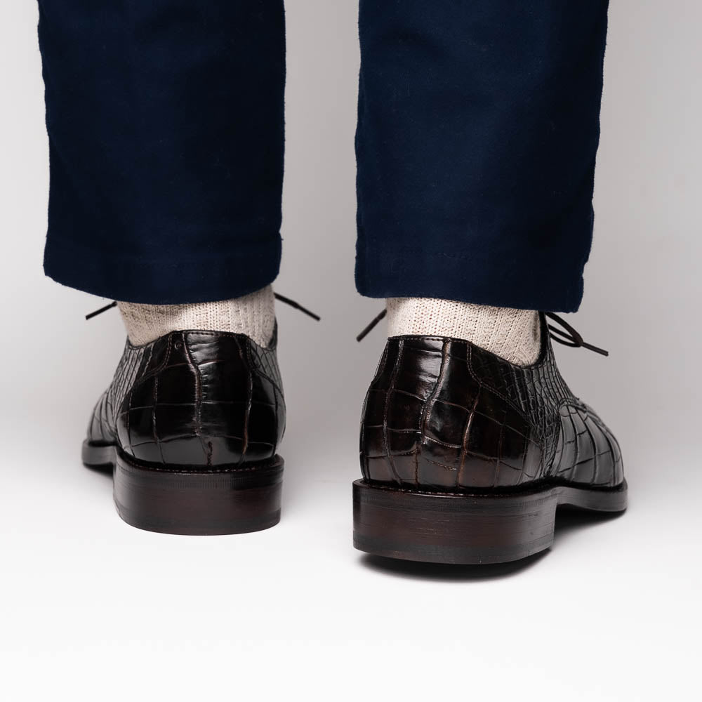 Calzoleria Toscana Zucco Baby Nile Crocodile Derby Espresso Brown