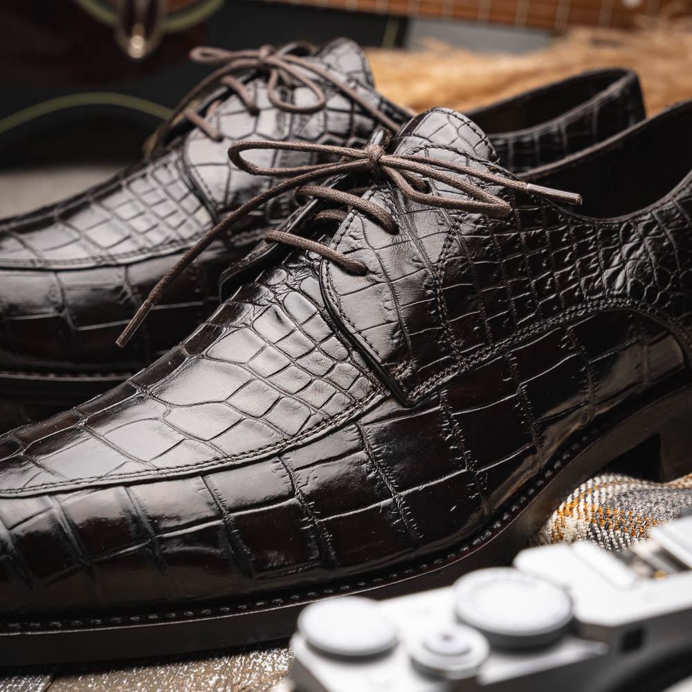 Calzoleria Toscana Zucco Baby Nile Crocodile Derby Espresso Brown