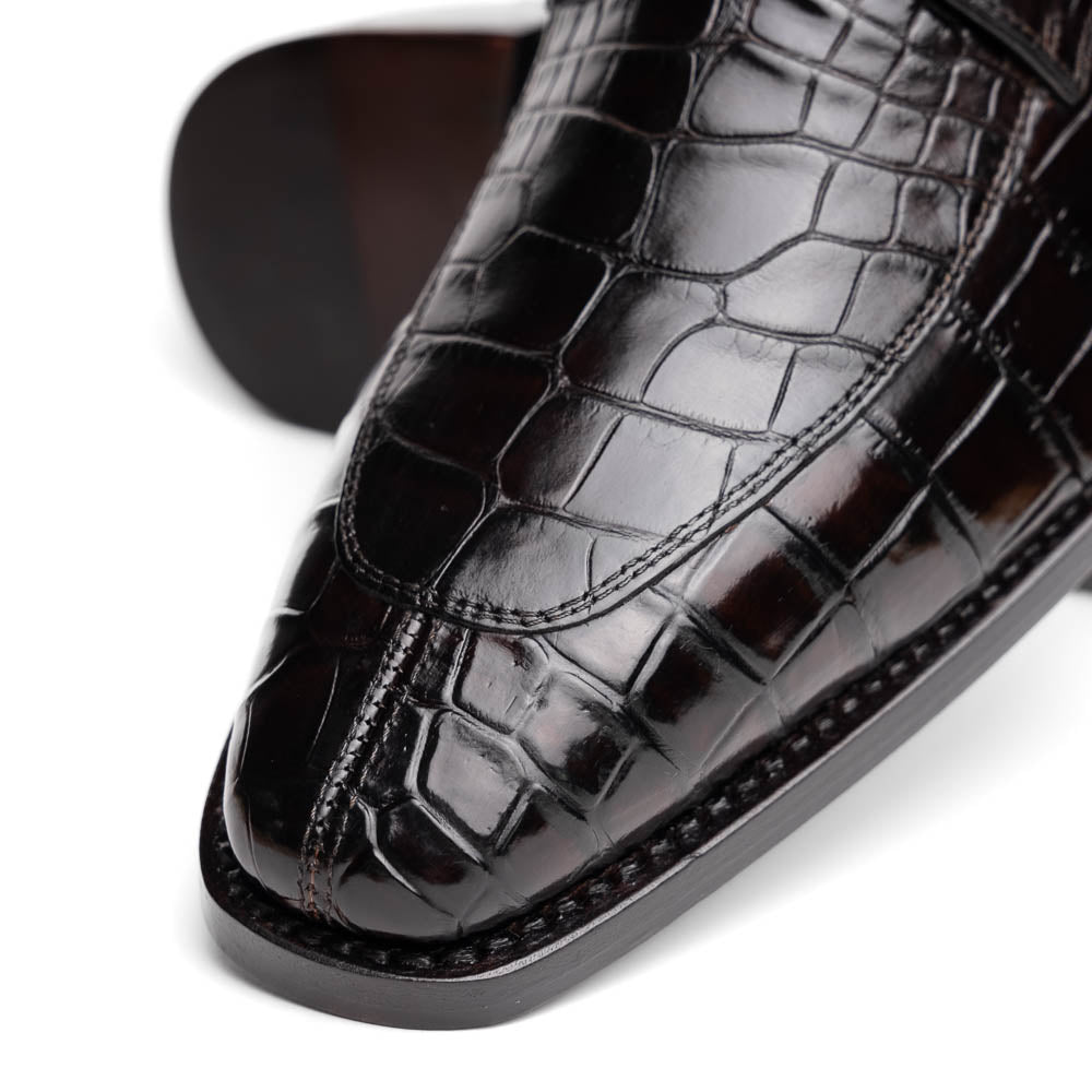 Calzoleria Toscana Zucco Baby Nile Crocodile Derby Espresso Brown