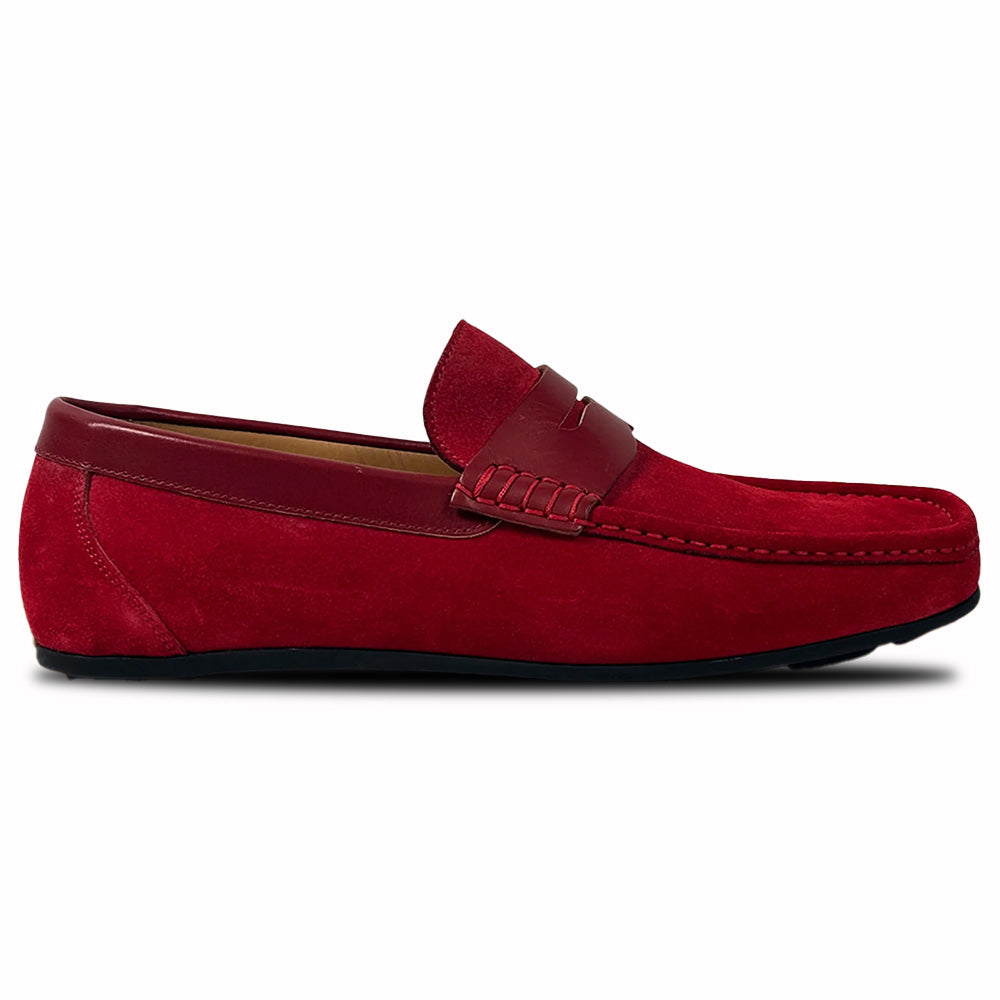 Calzoleria Toscana Zula Velour / Suede Penny Driving Loafer Red