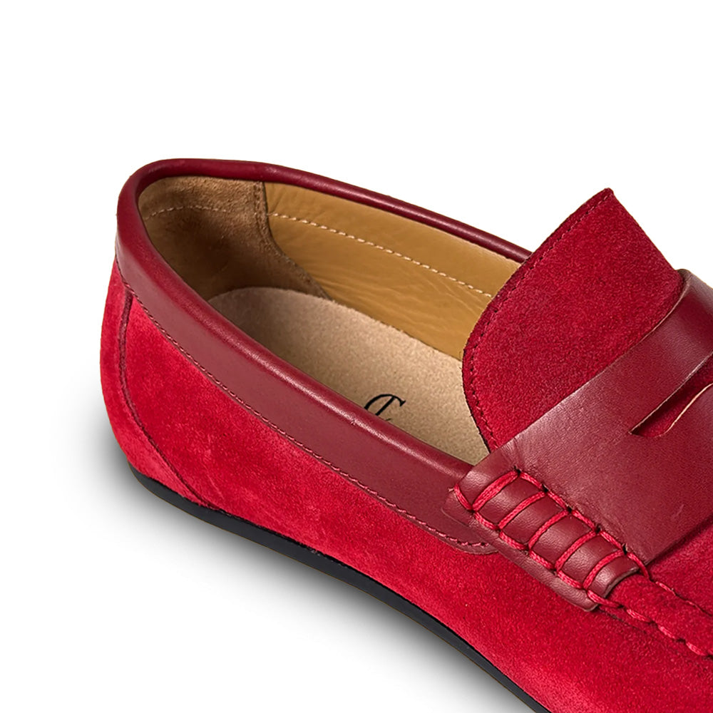 Calzoleria Toscana Zula Velour / Suede Penny Driving Loafer Red