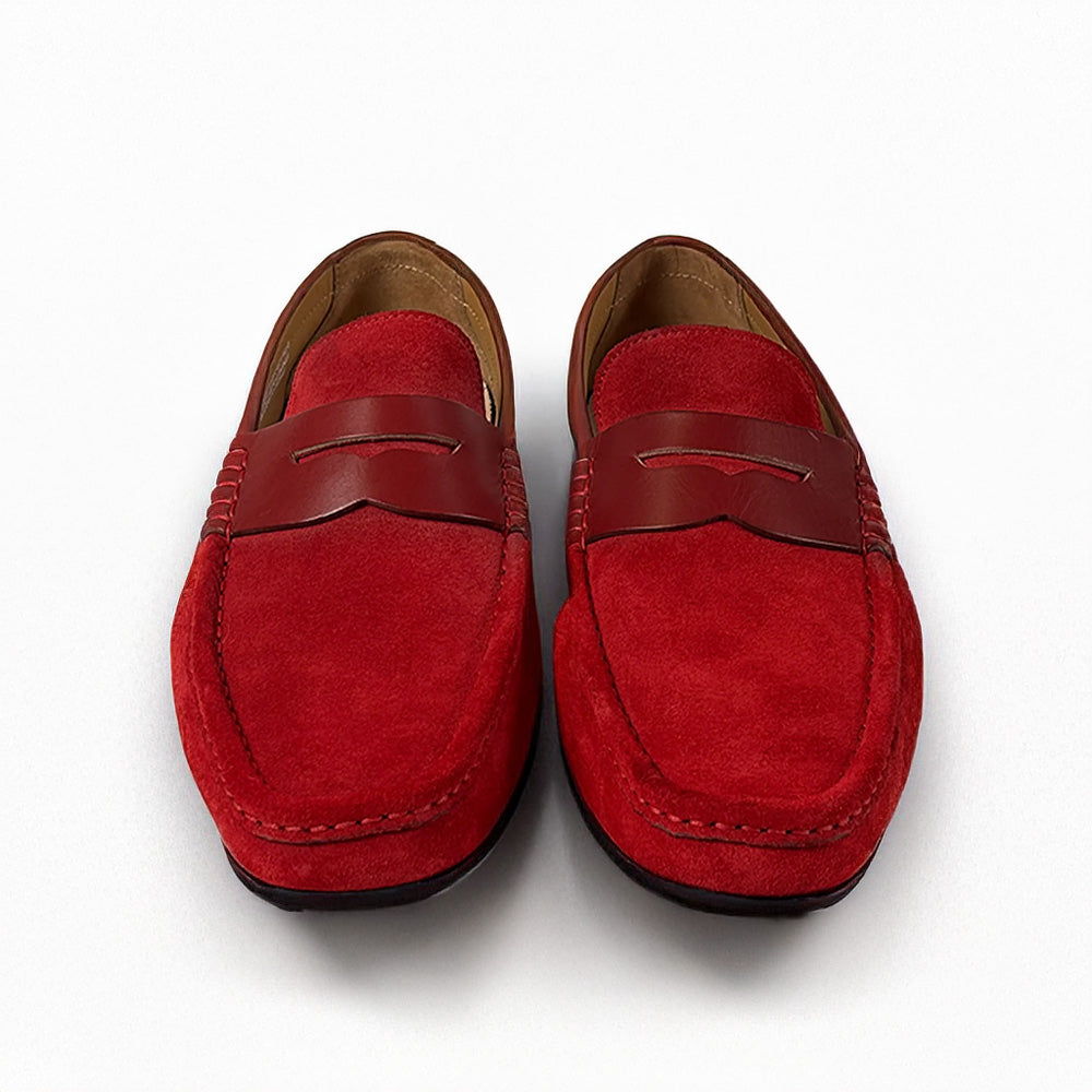 Calzoleria Toscana Zula Velour / Suede Penny Driving Loafer Red